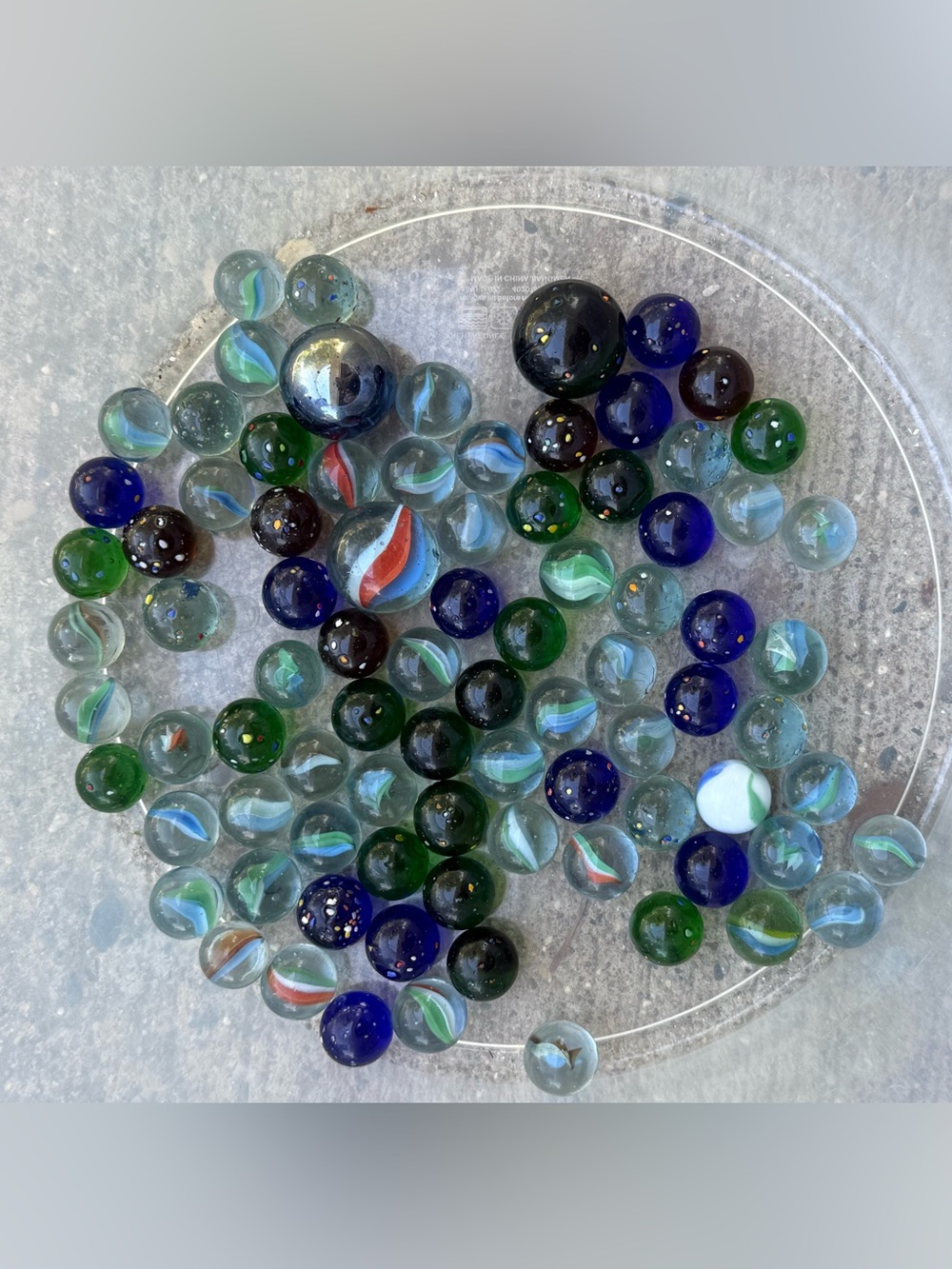 Vintage collectible Mixed Glass Marbles - Blue, Green, Clear-Cats eye shooter